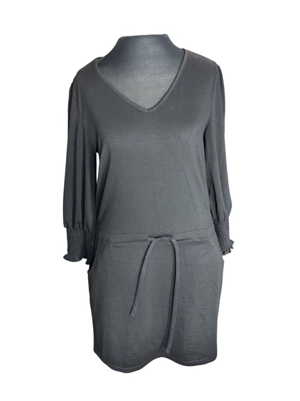 Etcyy new 3/4 Length Sleeve V-Neck Dress with Smocked Cuffs Size M
